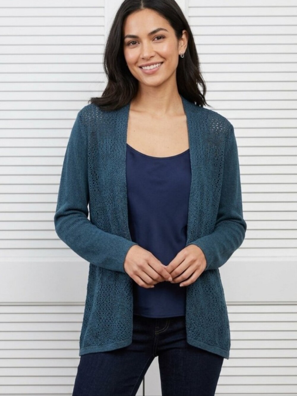 Eileen Fisher Wool Slate Blue Open-Weave Cardigan Size 1X